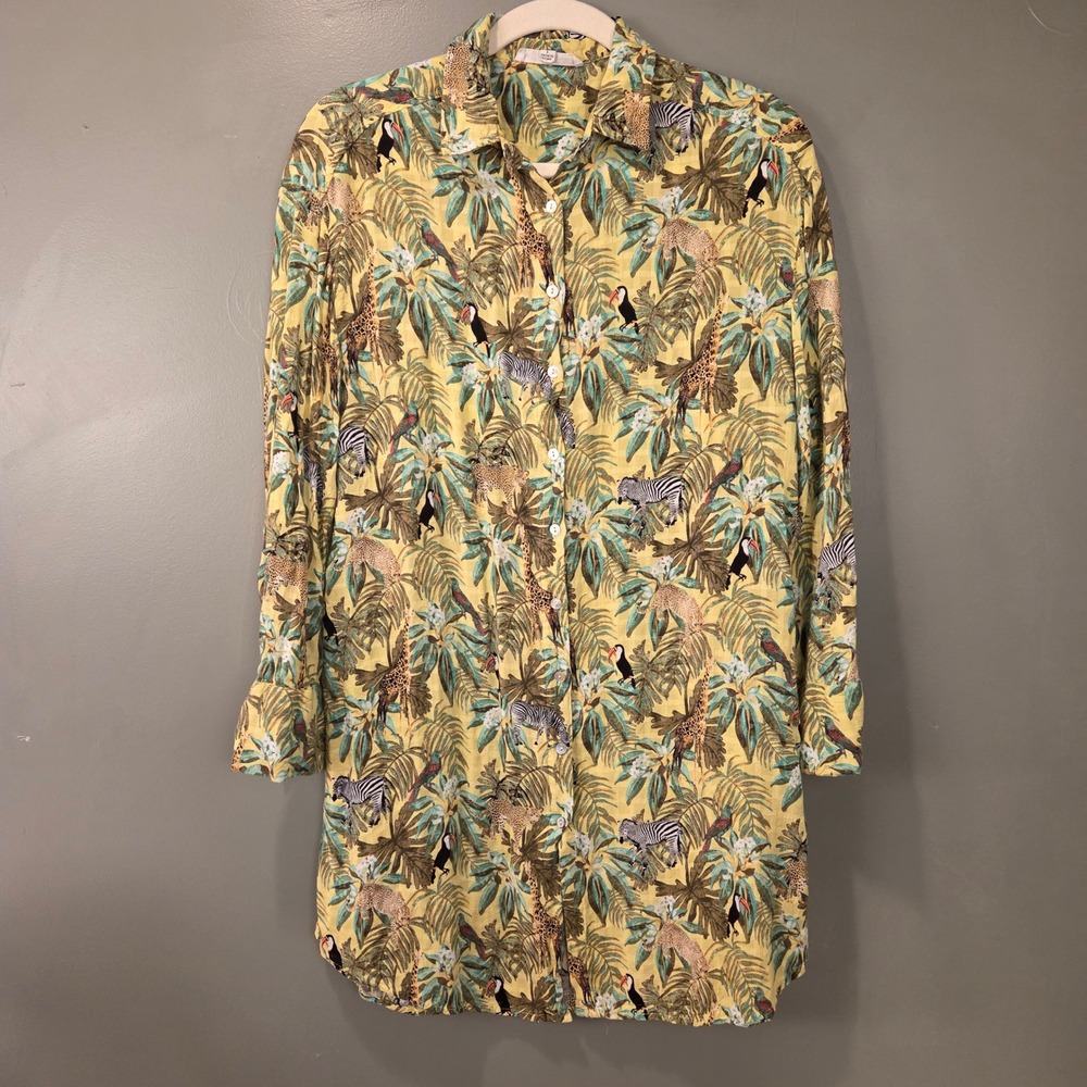 Jane + Delancey Women's Animals Print Long Sleeve Button Up Shirt Dress Size S